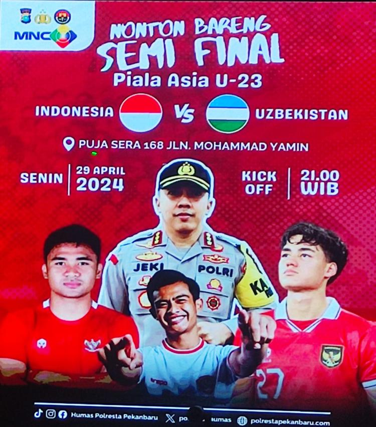 Dukung Timnas Indonesia U23, Kapolresta Pekanbaru Gelar Nobar