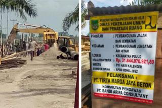 Bupati Rohil Pilih Bungkam Dikonfirmasi Perihal Dugaan Mark up Proyek Jembatan Air Hitam