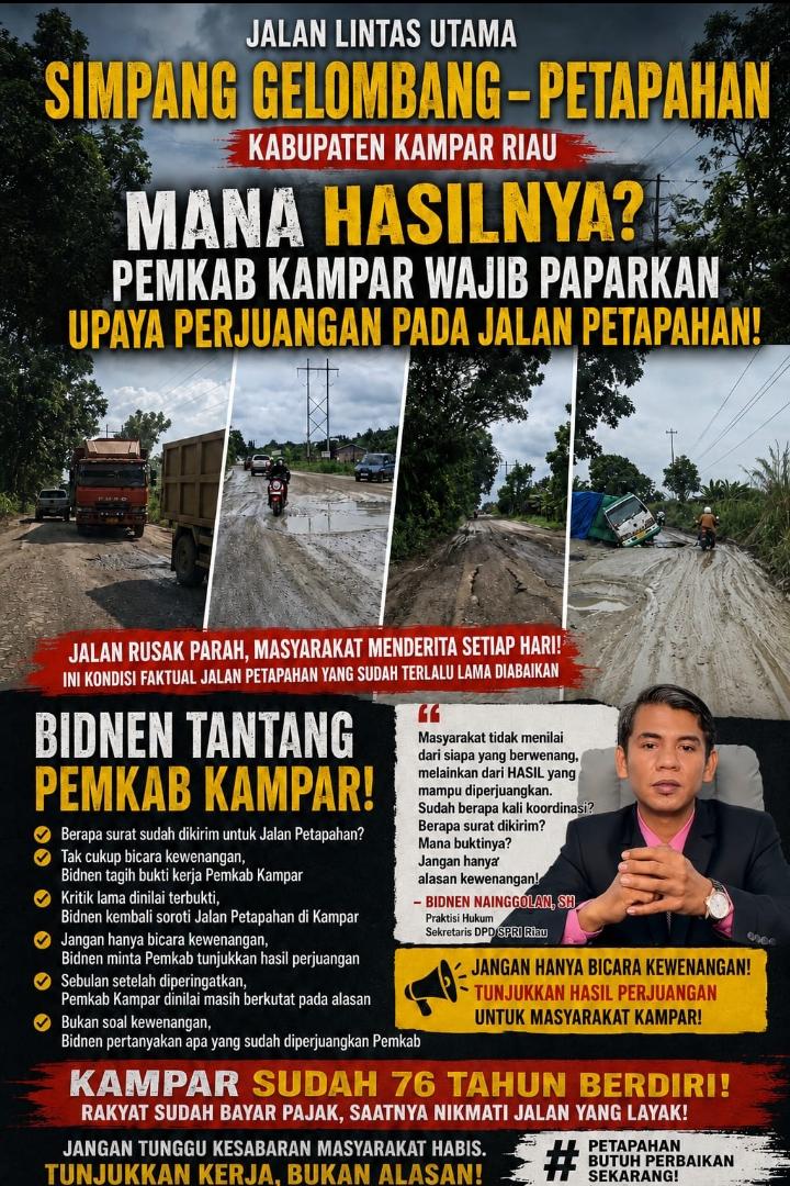 Kampar Sudah 76 Tahun, Tapi Kondisi Jalan Lintas Utama di Petapahan Miris