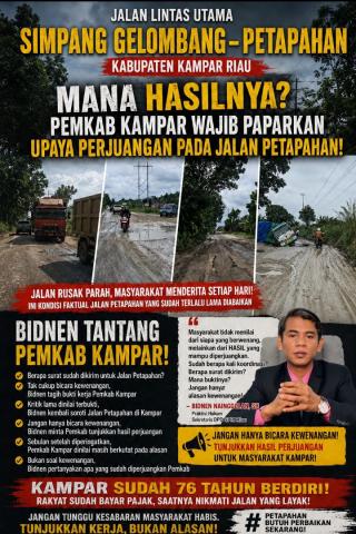 Kampar Sudah 76 Tahun, Tapi Kondisi Jalan Lintas Utama di Petapahan Miris