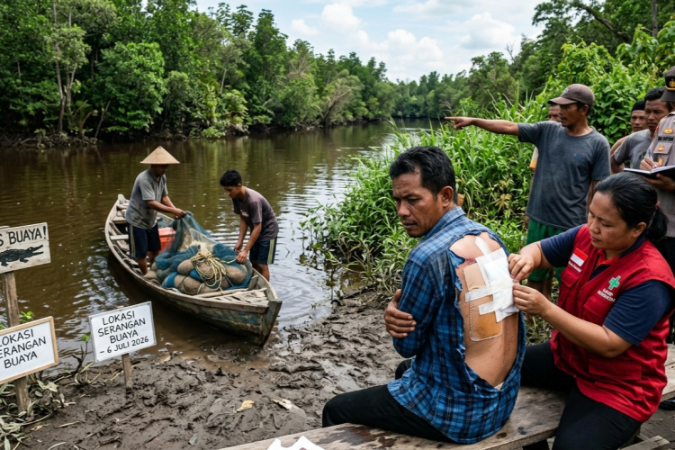 Diterkam Buaya, Nelayan di Rohil Alami Luka