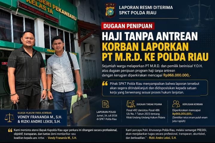 Rugi Rp966 Juta, Puluhan Korban Haji Tanpa Antrean Lapor ke Polda Riau