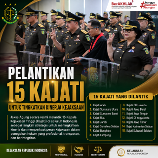 Tingkatkan Kinerja Wilayah, Jaksa Agung Lantik 15 Kajati 